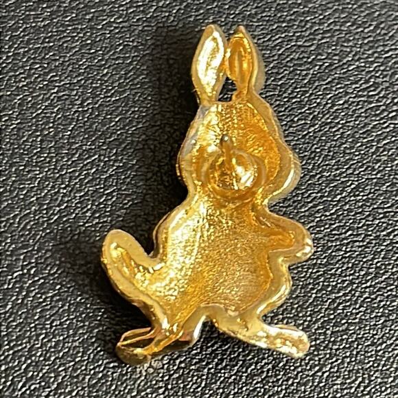 Gold Tone Easter Bunny Rabbit Pin with Blue Rhinestone Eyes - Picture 3 of 7
